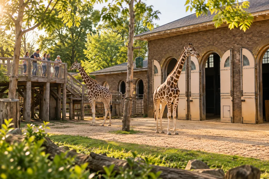 Giraffes in their habitat during a full day at London Zoo