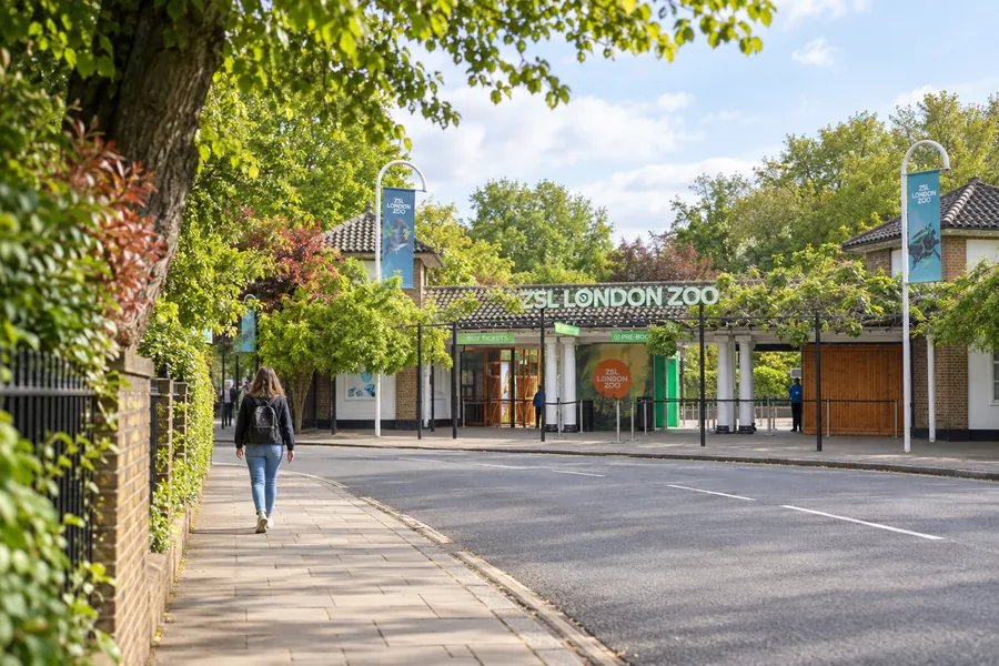 The tree-lined approach to the London Zoo entrance