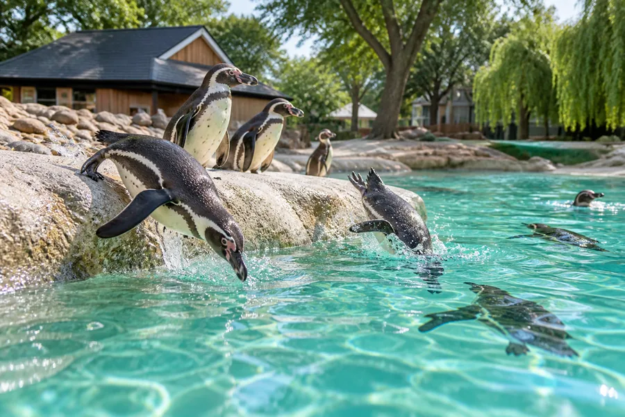 Humboldt penguins swimming at Penguin Beach